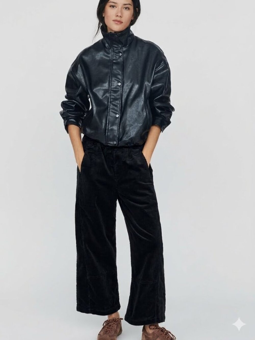 Anthropologie Pilcro Izzie Relaxed Corduroy Pull-On Barrel Pants Sz M Black